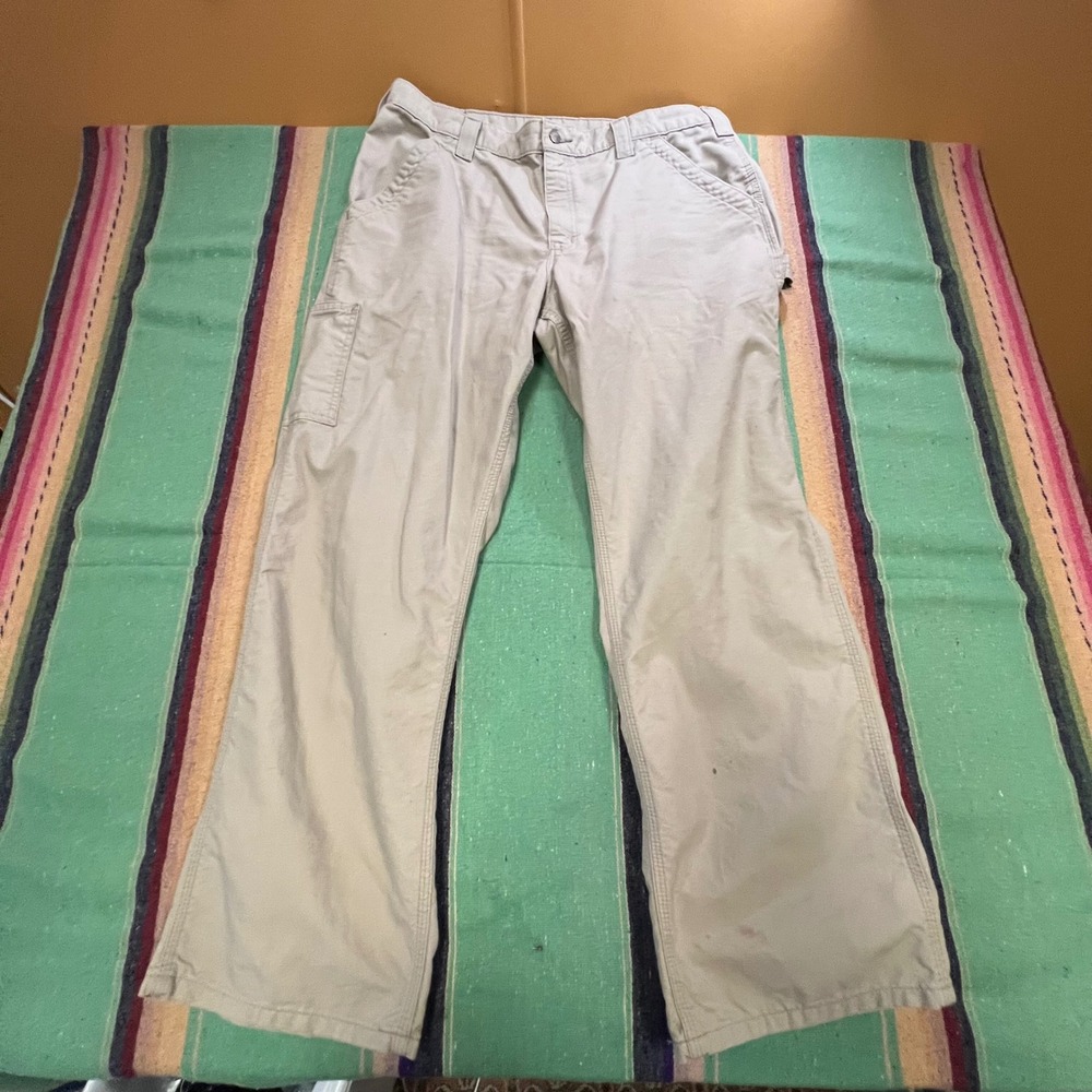 Carhartt Carpenter Pants Mens 34x30 Tan Khaki Canvas Utility Workwear Dungaree